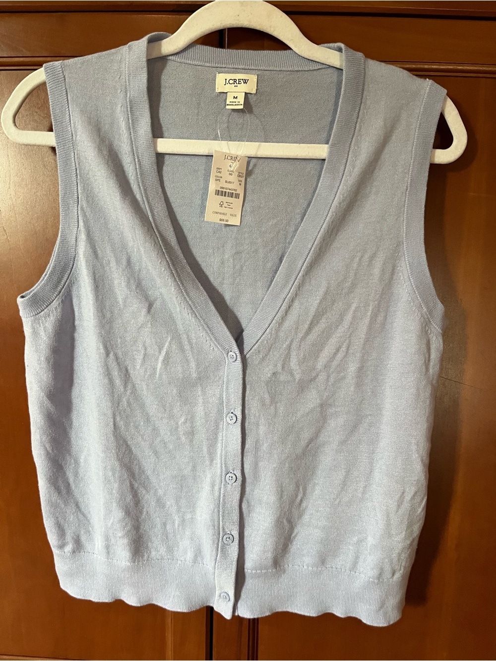 J. Crew Light Blue Cotton Blend Button-Front Sleeveless Vest